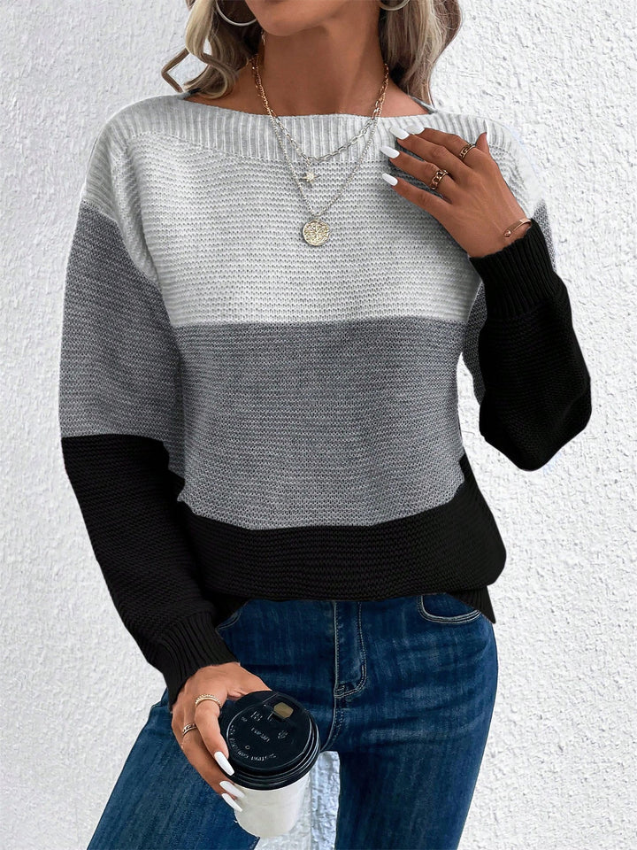Effortless Sweatshirt for Women with Color Block Crewneck Long Sleeve Knit Style