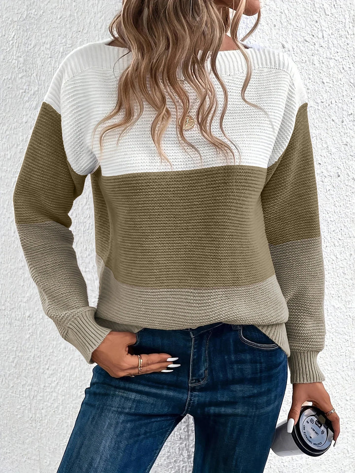 Effortless Sweatshirt for Women with Color Block Crewneck Long Sleeve Knit Style