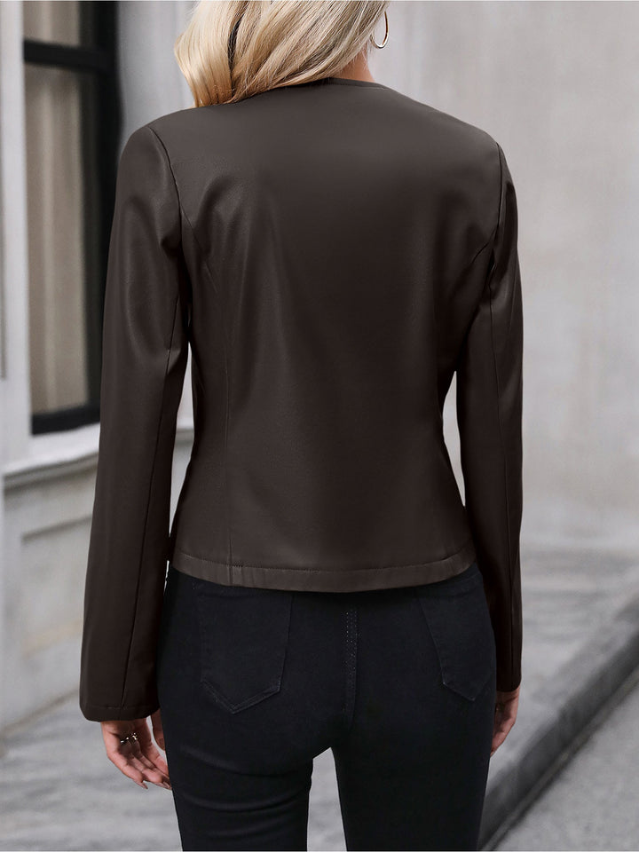 Effortless Leather Jacket for Women with Zip Front Cropped Moto Style