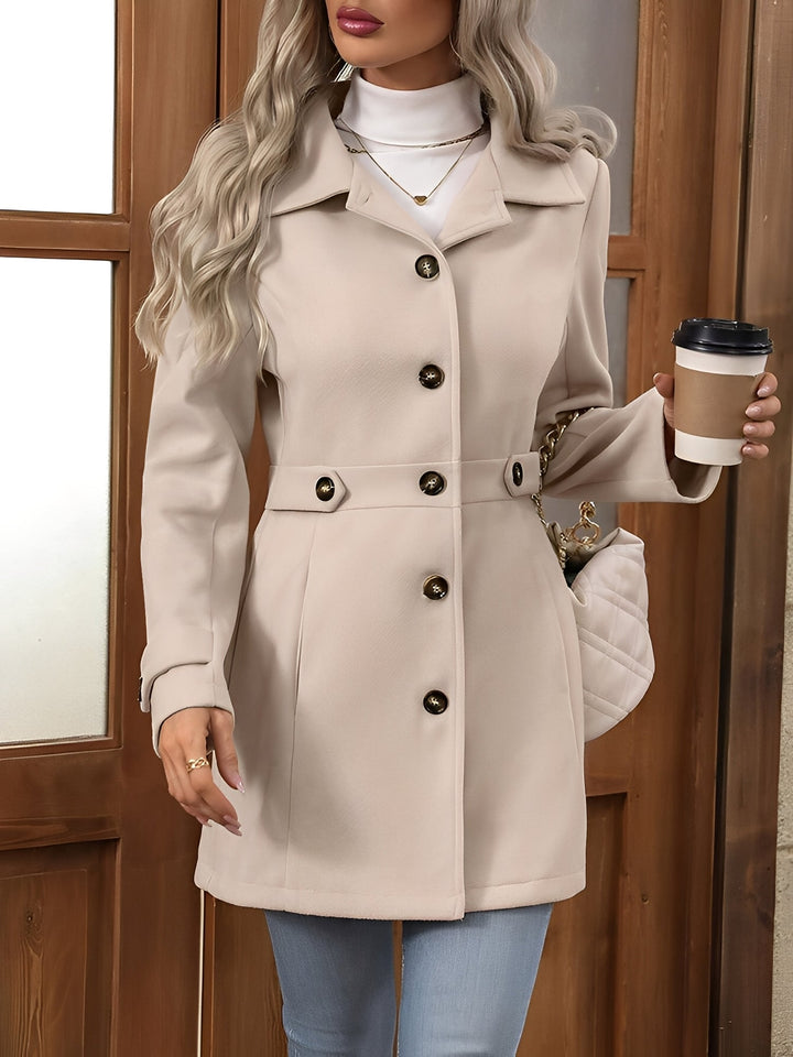 Elegant Trench Coat for Women with Notch Collar Belted Waist Double Breasted Style