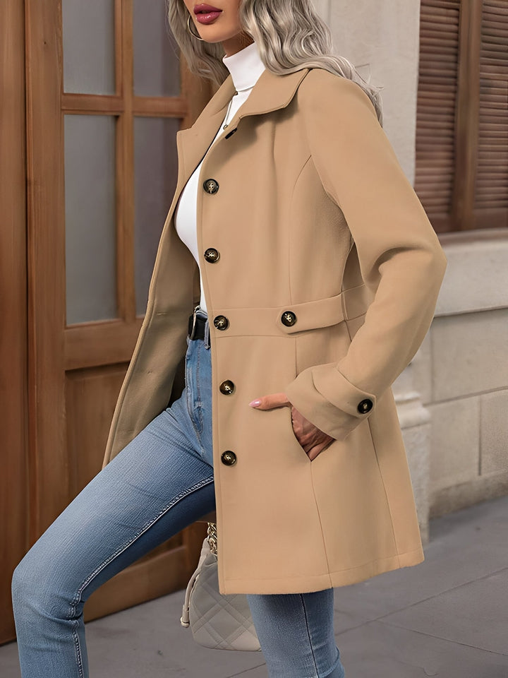 Elegant Trench Coat for Women with Notch Collar Belted Waist Double Breasted Style