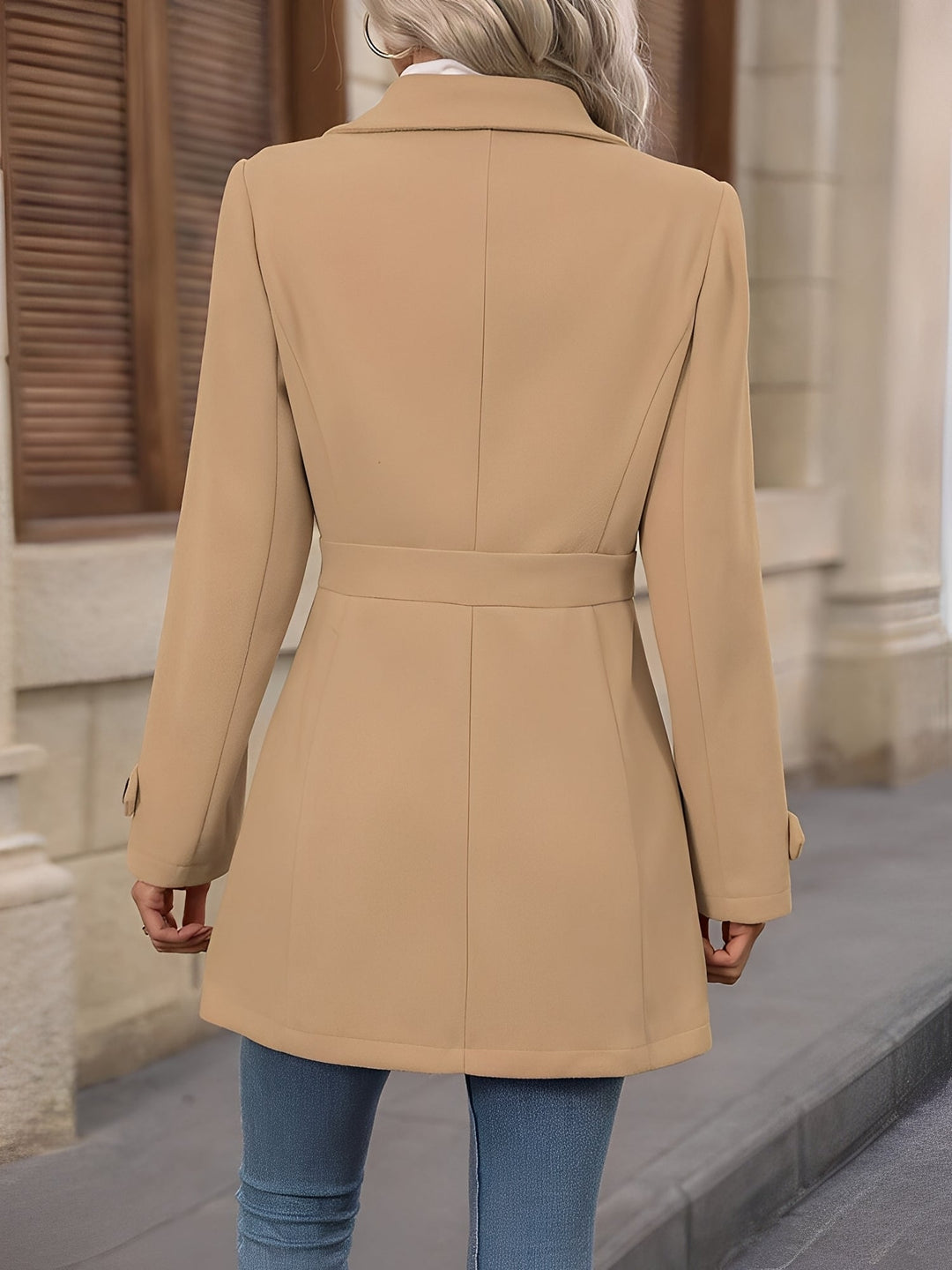 Elegant Trench Coat for Women with Notch Collar Belted Waist Double Breasted Style