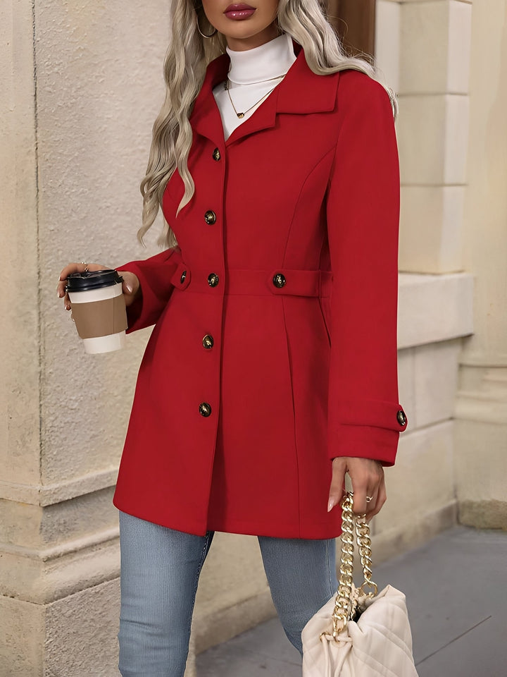 Elegant Trench Coat for Women with Notch Collar Belted Waist Double Breasted Style