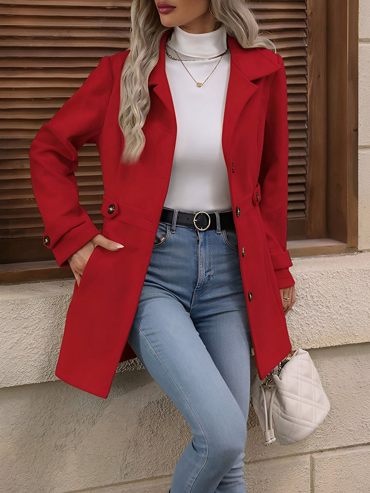 Elegant Trench Coat for Women with Notch Collar Belted Waist Double Breasted Style