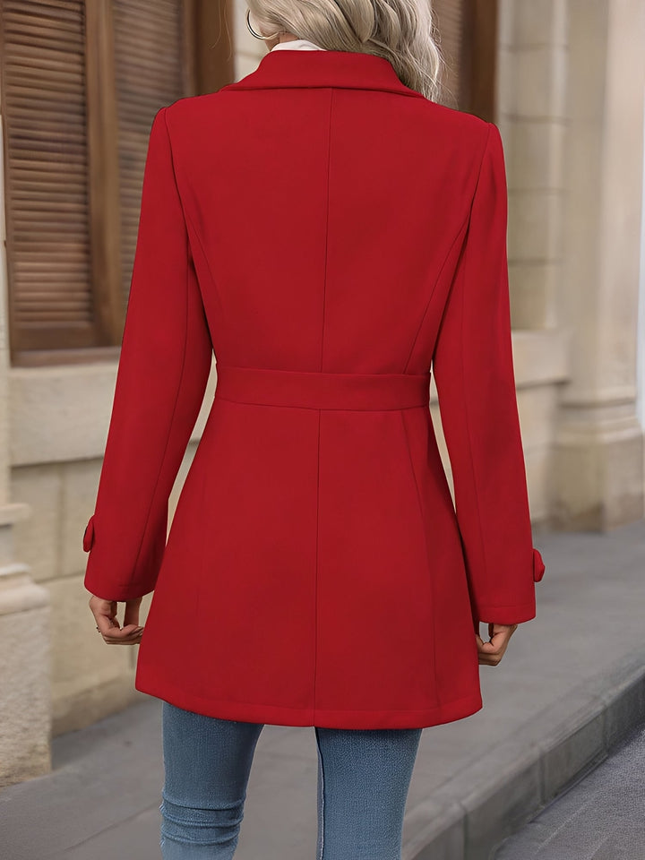 Elegant Trench Coat for Women with Notch Collar Belted Waist Double Breasted Style