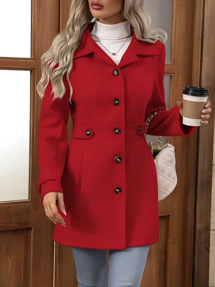 Elegant Trench Coat for Women with Notch Collar Belted Waist Double Breasted Style