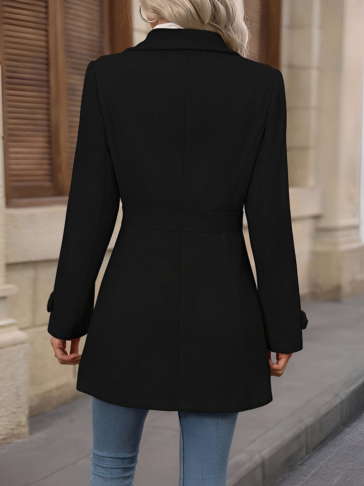 Elegant Trench Coat for Women with Notch Collar Belted Waist Double Breasted Style