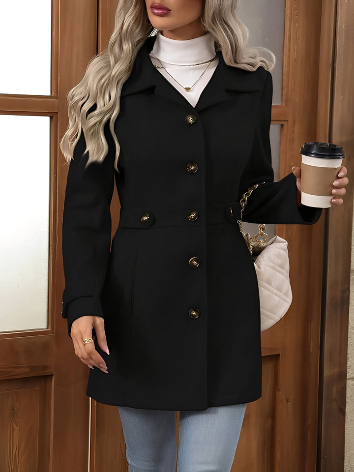 Elegant Trench Coat for Women with Notch Collar Belted Waist Double Breasted Style