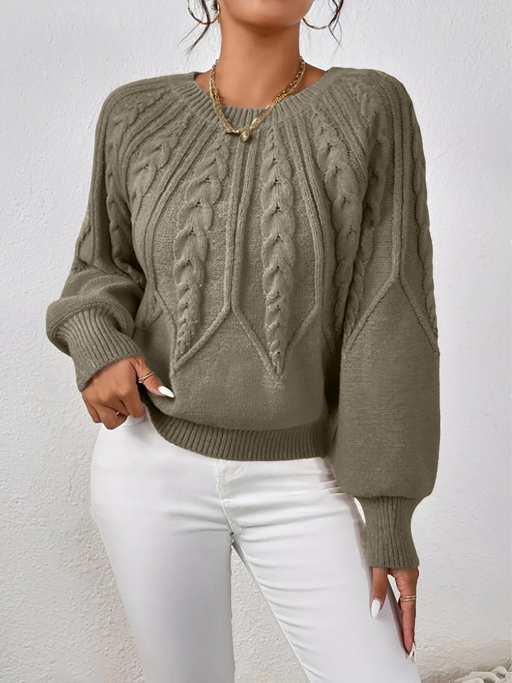 Comfortable Cable Knit Sweater for Women with V Neck Balloon Sleeve Oversized Style