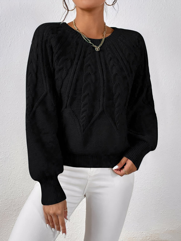 Comfortable Cable Knit Sweater for Women with V Neck Balloon Sleeve Oversized Style