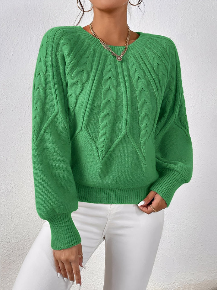 Comfortable Cable Knit Sweater for Women with V Neck Balloon Sleeve Oversized Style