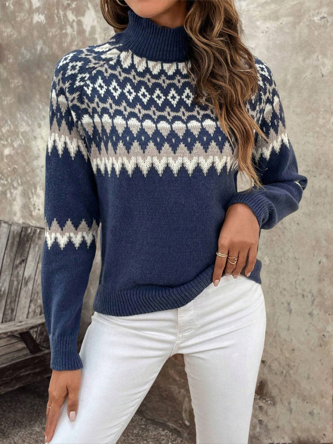 Comfortable Fair Isle Knit Sweater for Women with Turtleneck Long Sleeve Cozy Style