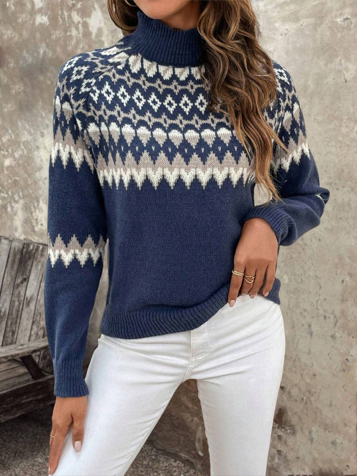 Comfortable Fair Isle Knit Sweater for Women with Turtleneck Long Sleeve Cozy Style
