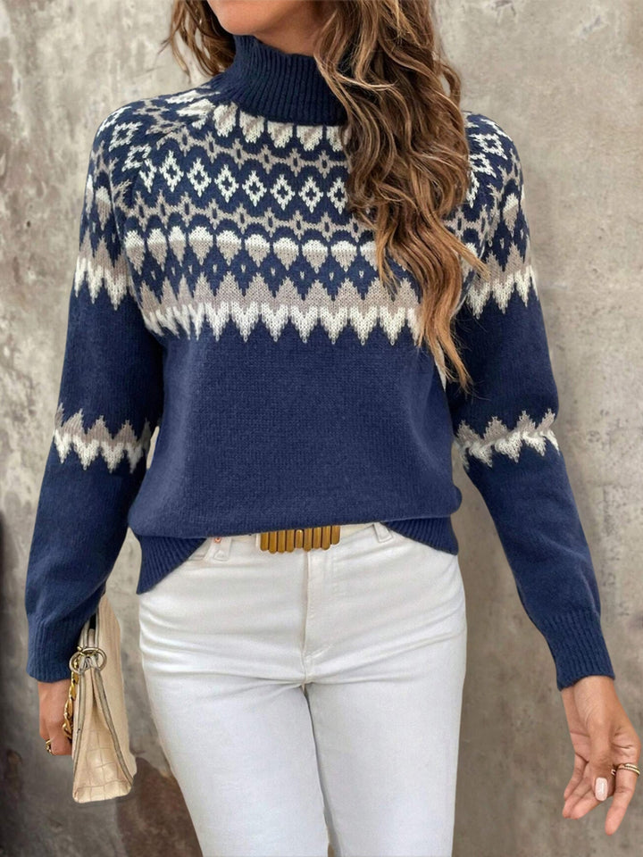 Comfortable Fair Isle Knit Sweater for Women with Turtleneck Long Sleeve Cozy Style