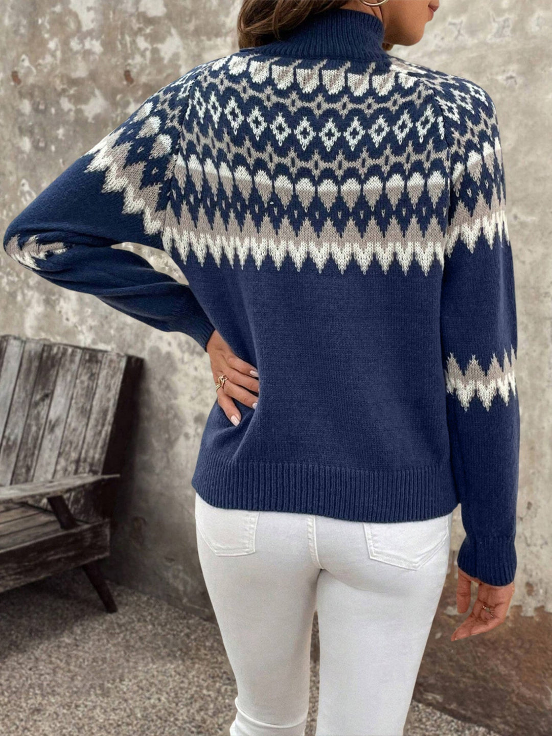 Comfortable Fair Isle Knit Sweater for Women with Turtleneck Long Sleeve Cozy Style