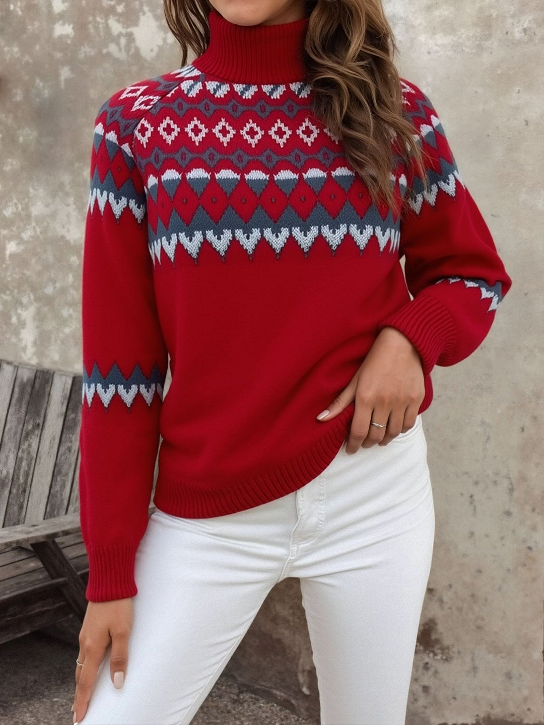 Comfortable Fair Isle Knit Sweater for Women with Turtleneck Long Sleeve Cozy Style