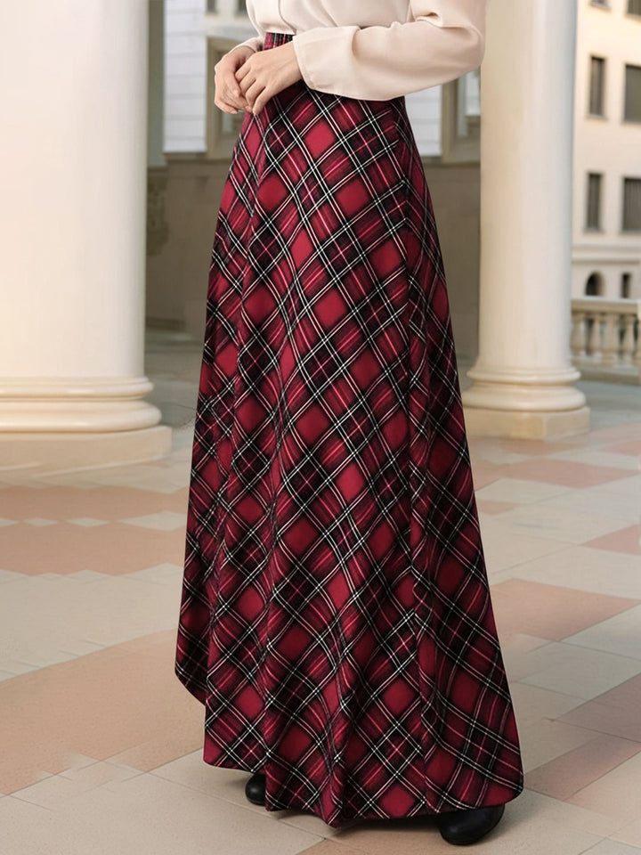 Stylish Maxi Skirts for Women with Plaid Pockets A-Line Holiday Style