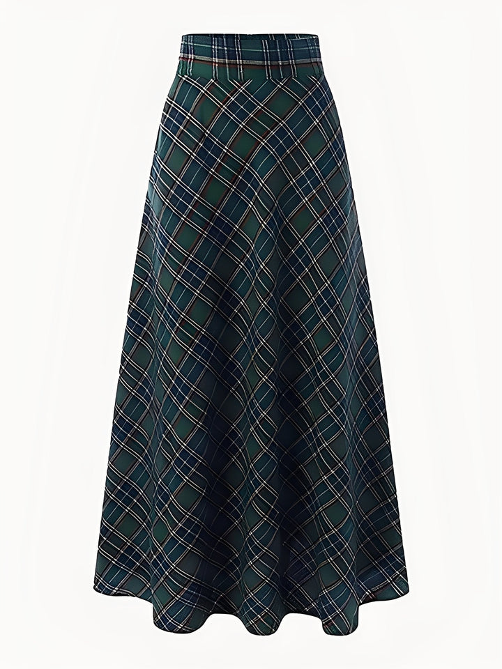 Stylish Maxi Skirts for Women with Plaid Pockets A-Line Holiday Style