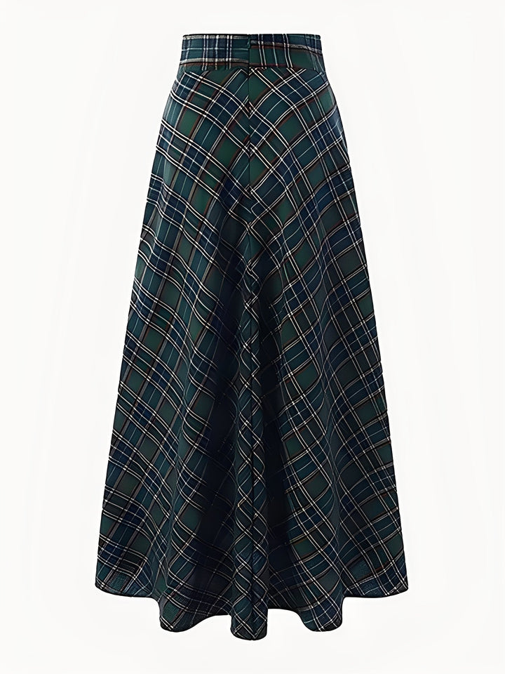 Stylish Maxi Skirts for Women with Plaid Pockets A-Line Holiday Style