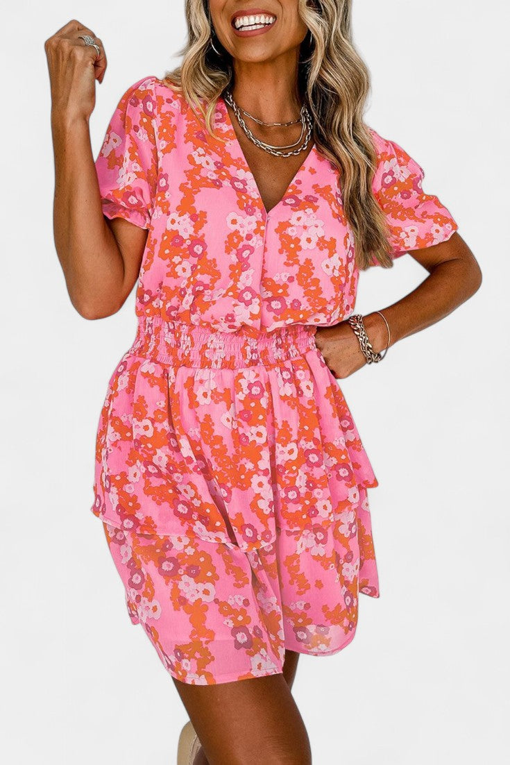 Robe fleurie Kimberly à volants et décolleté en V