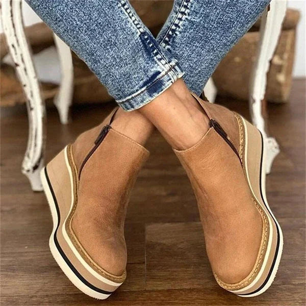 Wedge Ankle Boots for Women – Comfortable Side Zip Walking Booties, Round Toe Fall and Winter Boots