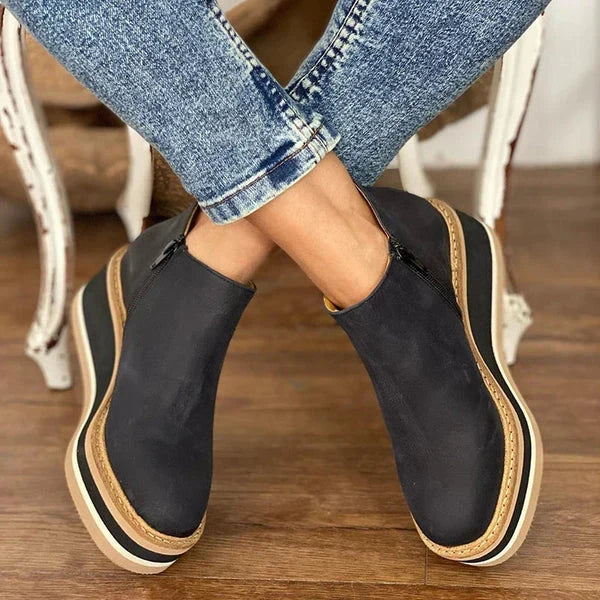 Wedge Ankle Boots for Women – Comfortable Side Zip Walking Booties, Round Toe Fall and Winter Boots