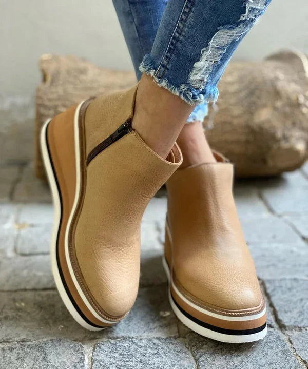 Wedge Ankle Boots for Women – Comfortable Side Zip Walking Booties, Round Toe Fall and Winter Boots