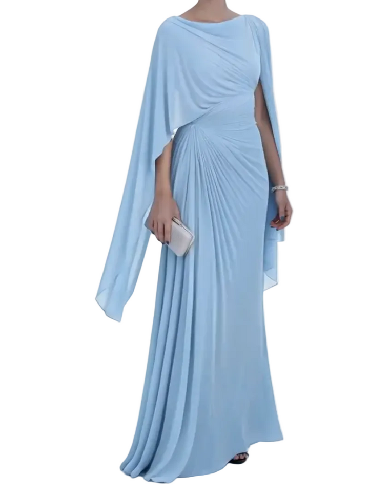 Helga - Abito lungo elegante con maniche a mantella drappeggiate