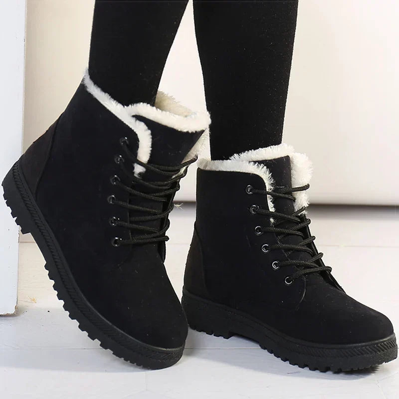 Winter Boots for Women – Lace Up Faux Fur Lined Ankle Boots, Warm Snow Booties for Cold Weather in Black, Blue, Red, Brown