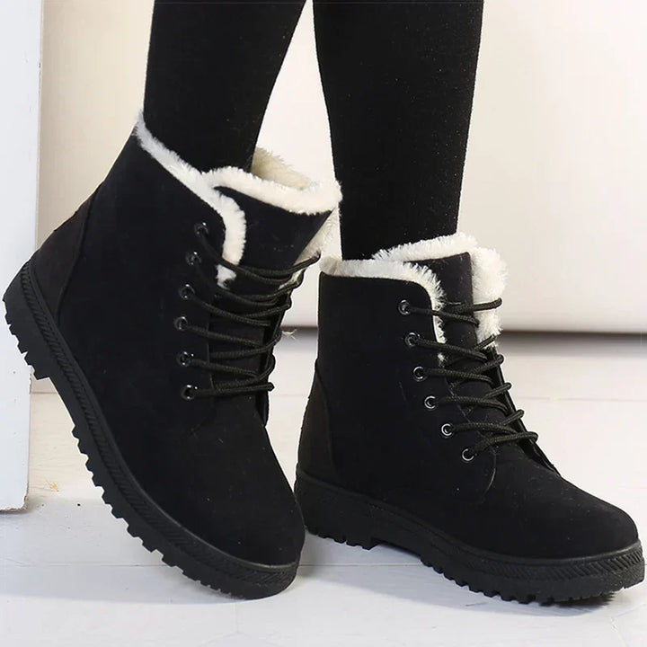 Winter Boots for Women – Lace Up Faux Fur Lined Ankle Boots, Warm Snow Booties for Cold Weather in Black, Blue, Red, Brown