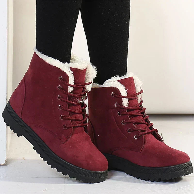 Winter Boots for Women – Lace Up Faux Fur Lined Ankle Boots, Warm Snow Booties for Cold Weather in Black, Blue, Red, Brown