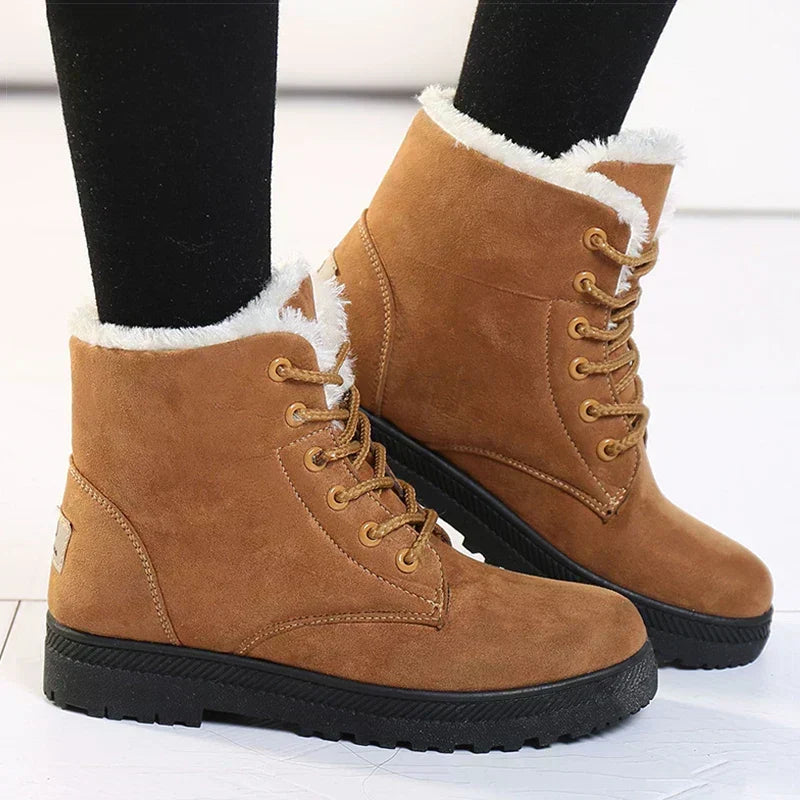 Winter Boots for Women – Lace Up Faux Fur Lined Ankle Boots, Warm Snow Booties for Cold Weather in Black, Blue, Red, Brown