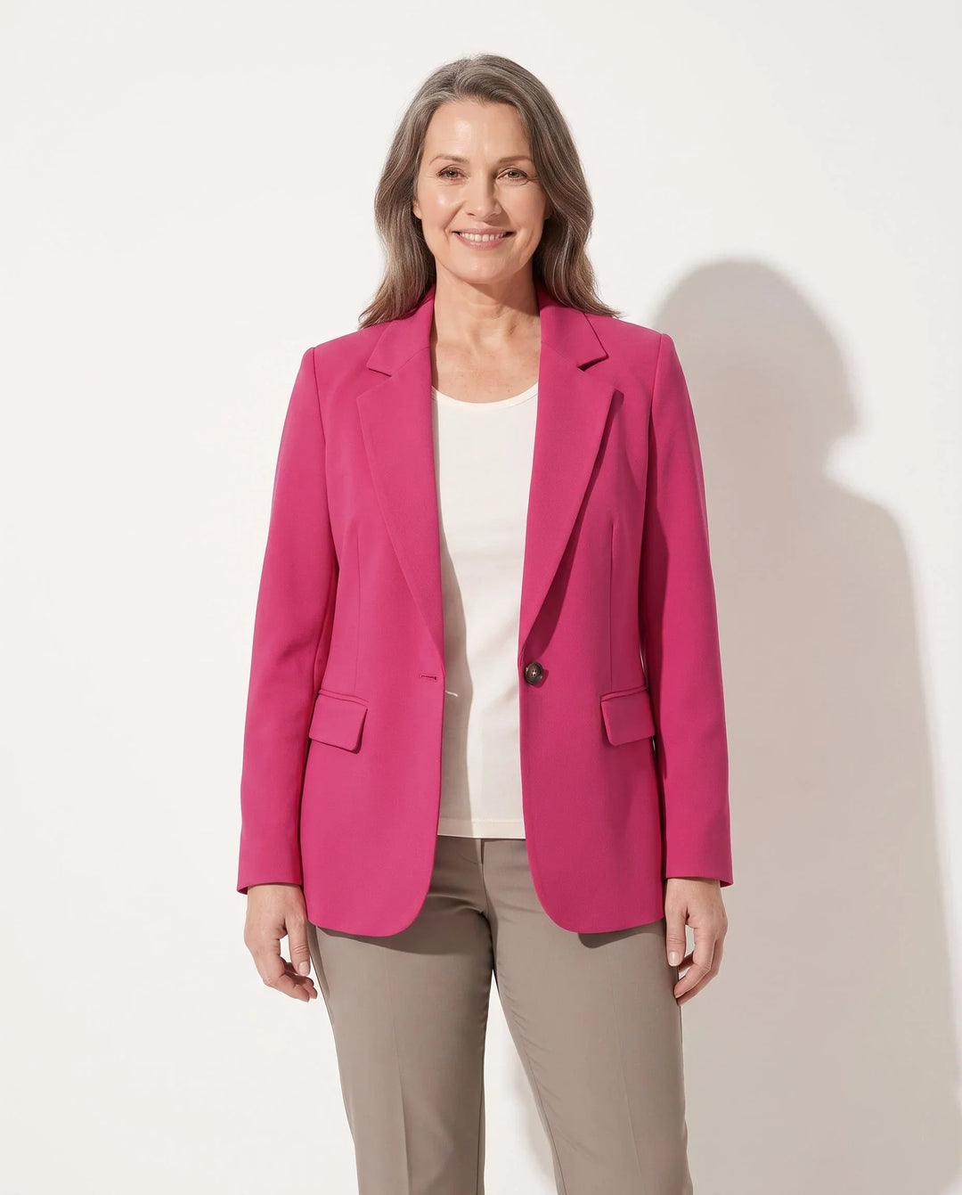 Single Button Blazer for Women – Notched Lapel Long Sleeve Work Jacket with Pockets, Office Blazer