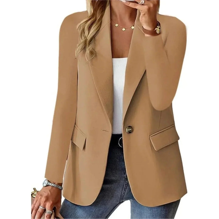 Single Button Blazer for Women – Notched Lapel Long Sleeve Work Jacket with Pockets, Office Blazer