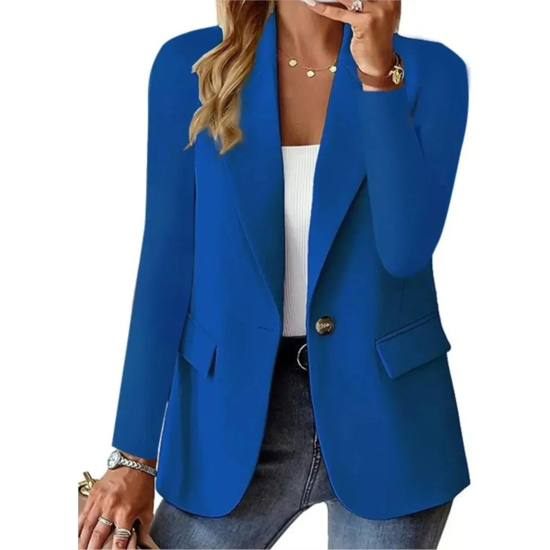 Single Button Blazer for Women – Notched Lapel Long Sleeve Work Jacket with Pockets, Office Blazer