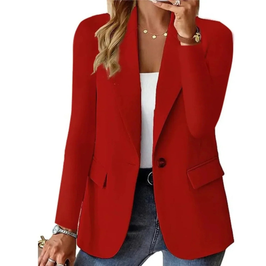 Single Button Blazer for Women – Notched Lapel Long Sleeve Work Jacket with Pockets, Office Blazer