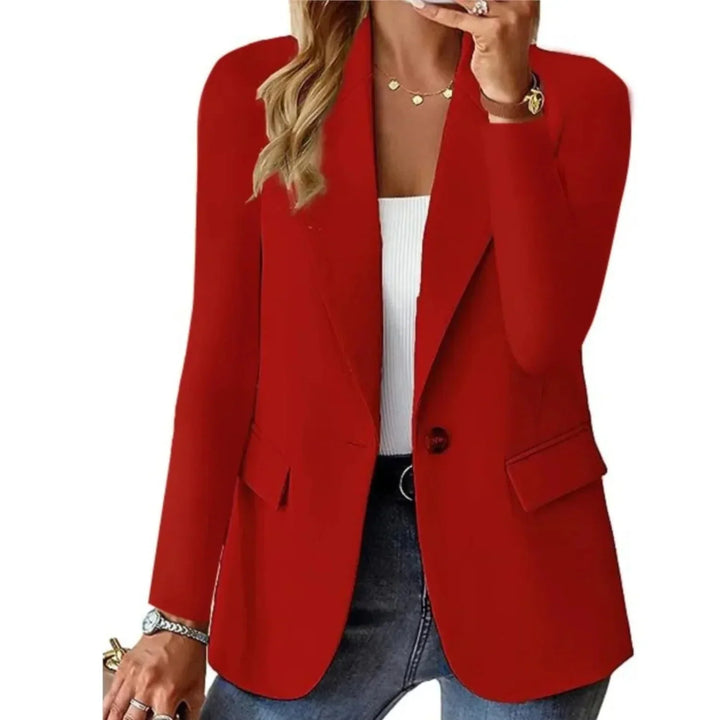 Single Button Blazer for Women – Notched Lapel Long Sleeve Work Jacket with Pockets, Office Blazer