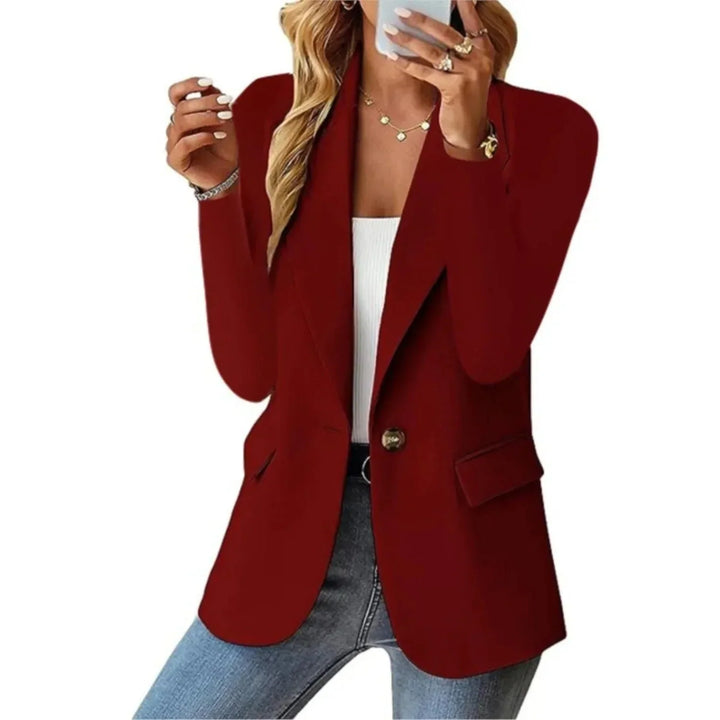 Single Button Blazer for Women – Notched Lapel Long Sleeve Work Jacket with Pockets, Office Blazer