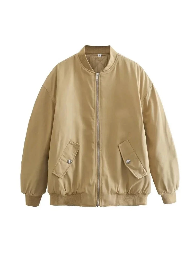 Oversized Quilted Bomber Jacket for Women – Zip Front Relaxed Fit Fall and Winter Jacket