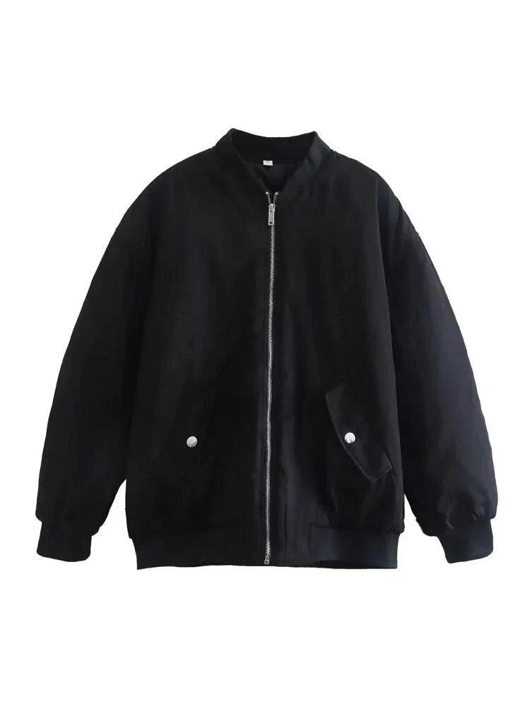 Oversized Quilted Bomber Jacket for Women – Zip Front Relaxed Fit Fall and Winter Jacket