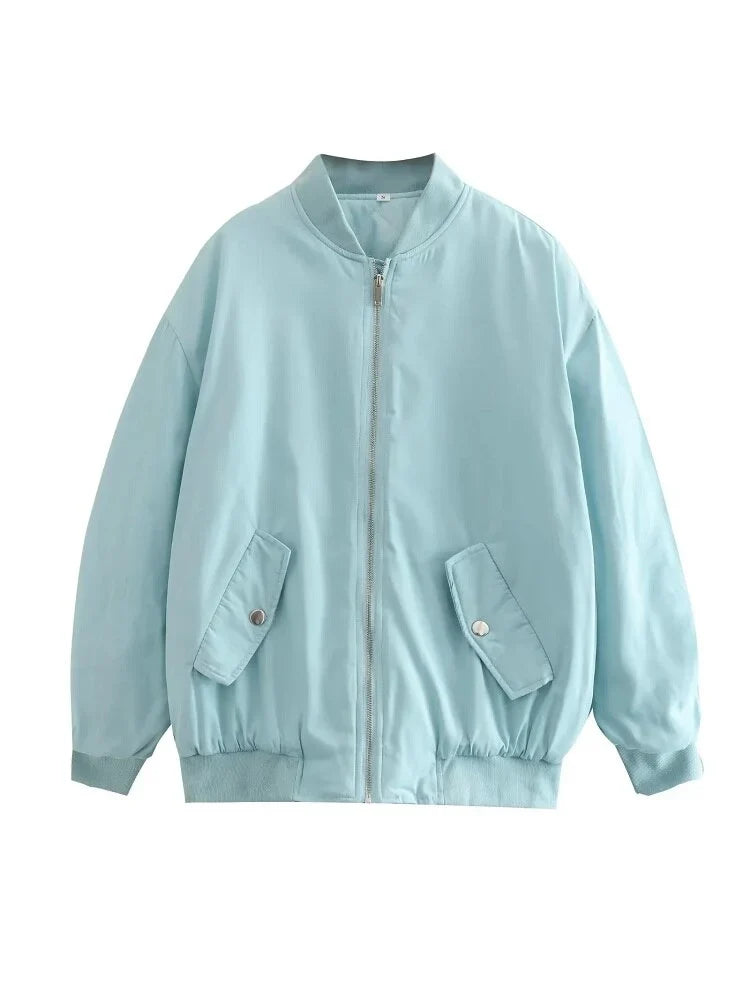 Oversized Quilted Bomber Jacket for Women – Zip Front Relaxed Fit Fall and Winter Jacket