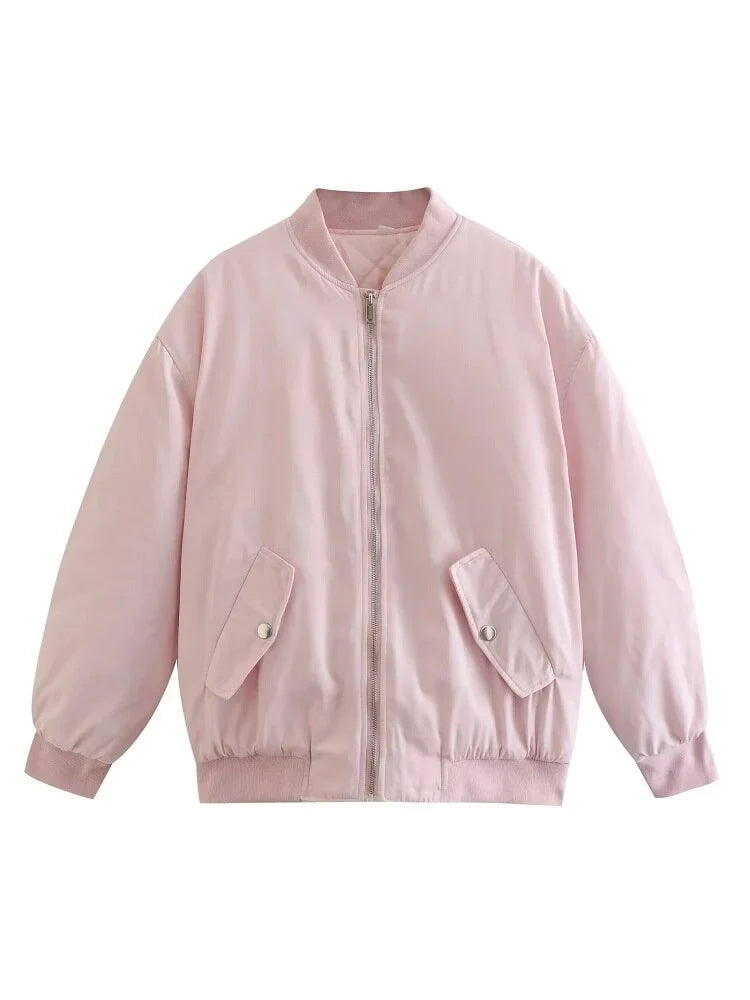 Oversized Quilted Bomber Jacket for Women – Zip Front Relaxed Fit Fall and Winter Jacket