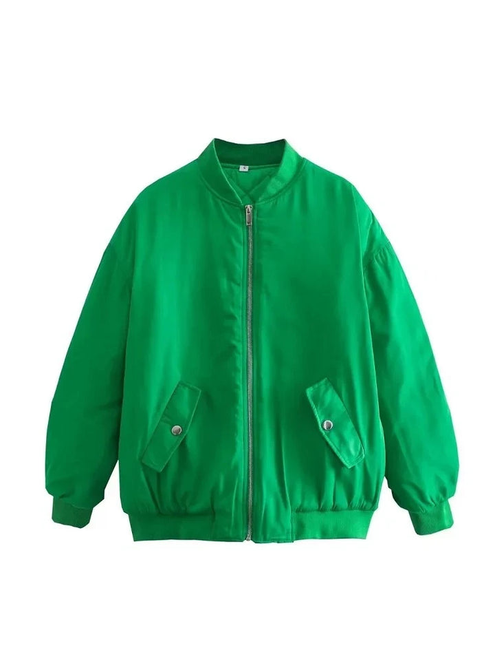 Oversized Quilted Bomber Jacket for Women – Zip Front Relaxed Fit Fall and Winter Jacket