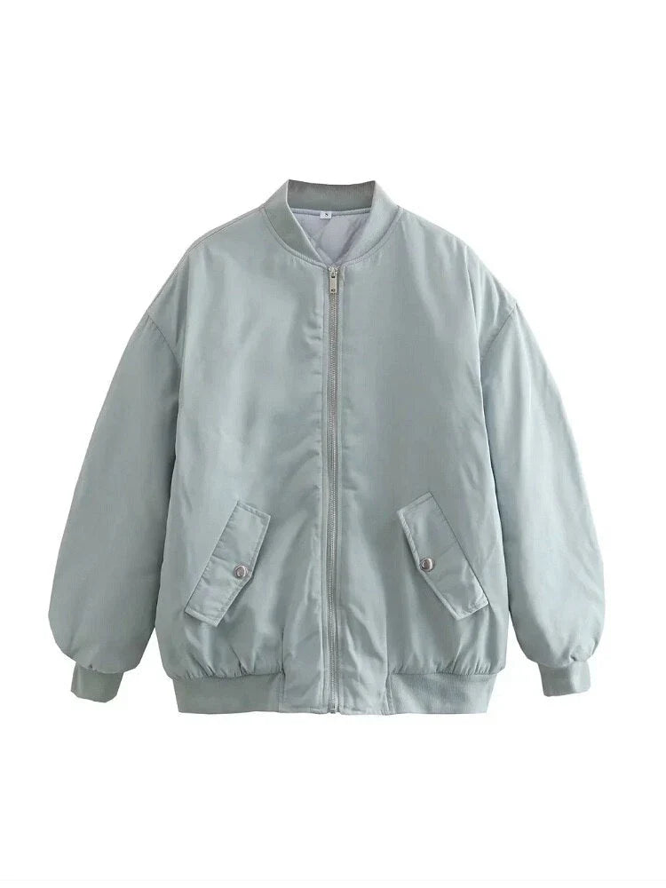Oversized Quilted Bomber Jacket for Women – Zip Front Relaxed Fit Fall and Winter Jacket