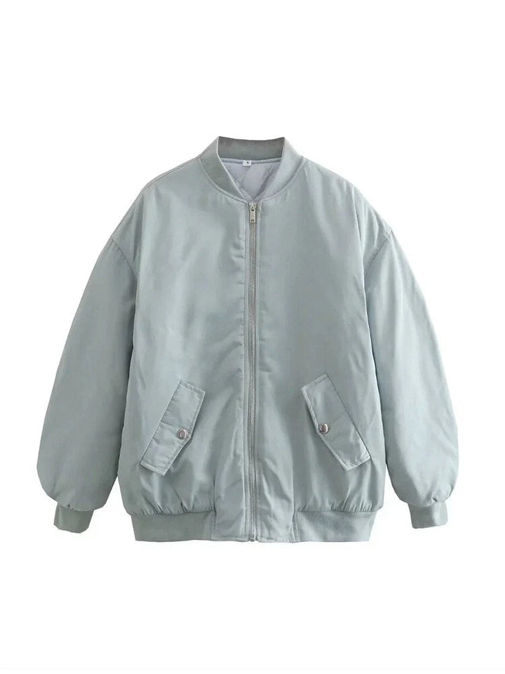 Oversized Quilted Bomber Jacket for Women – Zip Front Relaxed Fit Fall and Winter Jacket