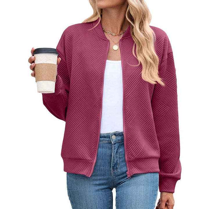 Bomber Jacket for Women – Textured Lightweight Zip Front Jacket with Round Neck, Casual Fall Layering Jacket