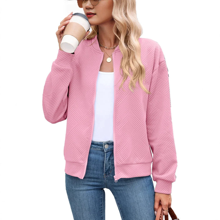 Bomber Jacket for Women – Textured Lightweight Zip Front Jacket with Round Neck, Casual Fall Layering Jacket