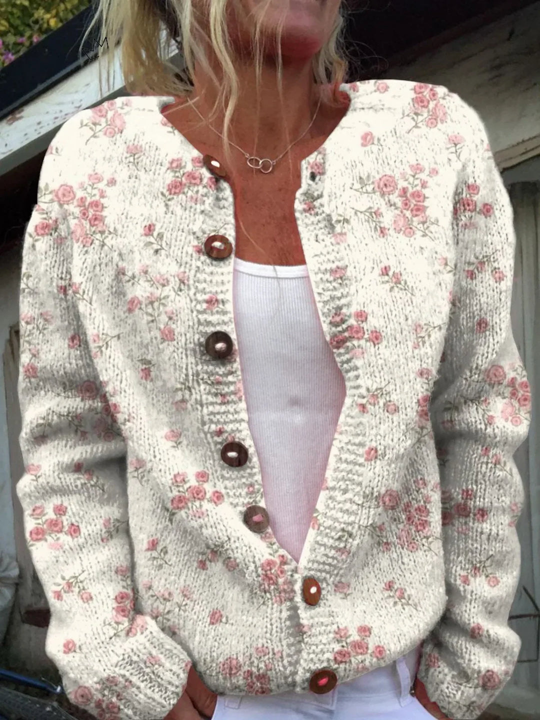 Floral Cardigan Sweater for Women – V Neck Button Front Knit Cardigan, Long Sleeve Layering Sweater