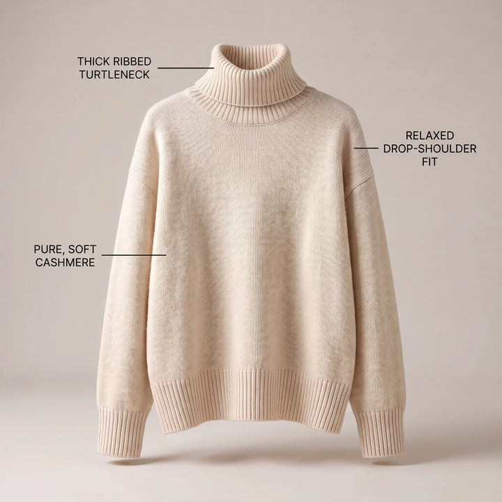 Ribbed Turtleneck Sweater for Women – Oversized Drop Shoulder Knit Pullover, Chunky Fall and Winter Sweater