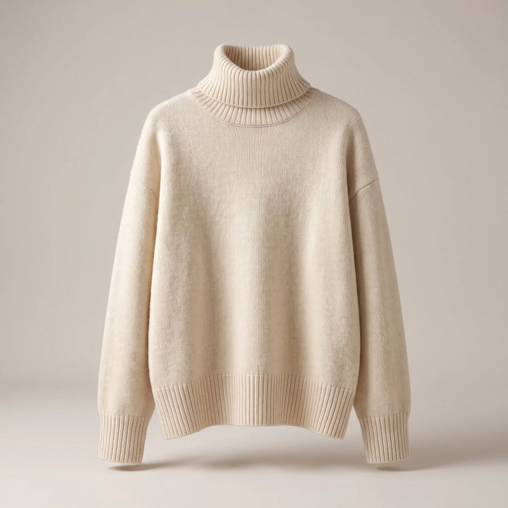 Ribbed Turtleneck Sweater for Women – Oversized Drop Shoulder Knit Pullover, Chunky Fall and Winter Sweater